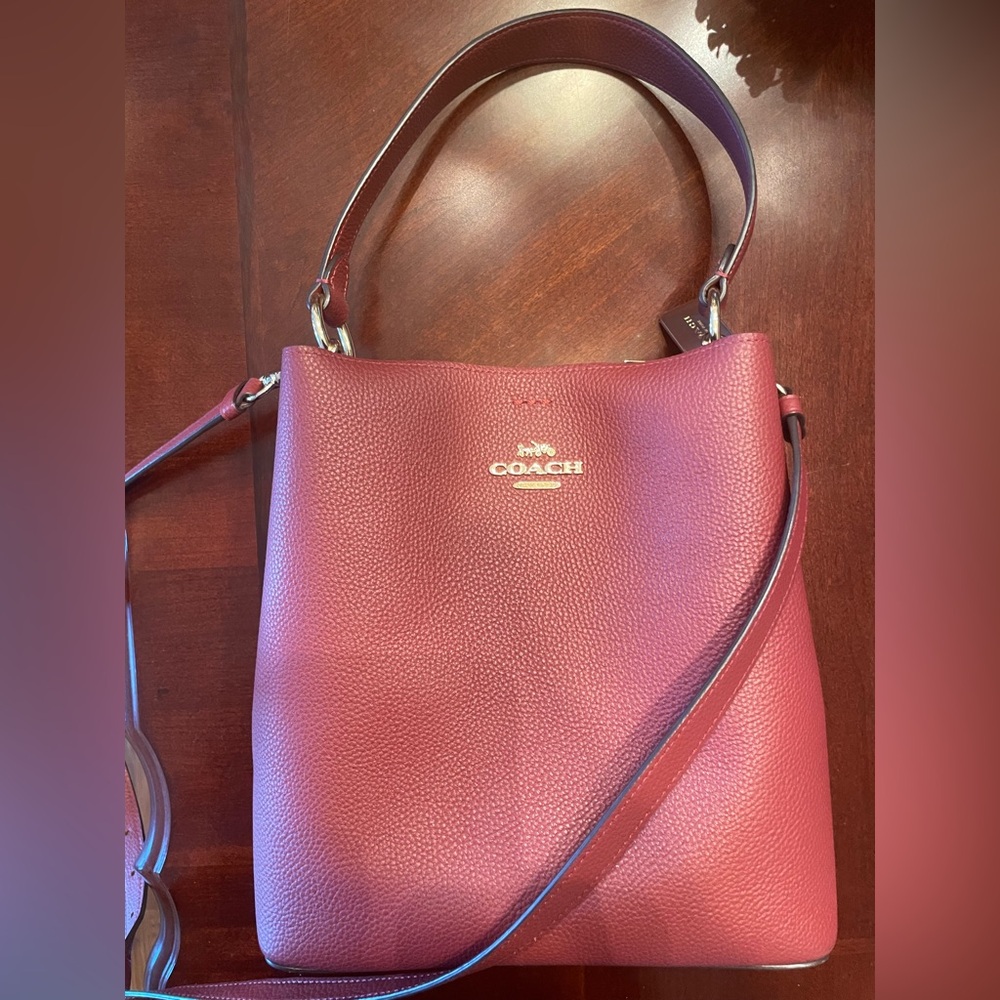 Coach Burgundy Leather Mollie Bucket Bag Top Handle and Removable Shoulder Strap